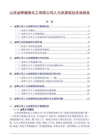 山西某某煤焦化工公司人力资源规划咨询报告