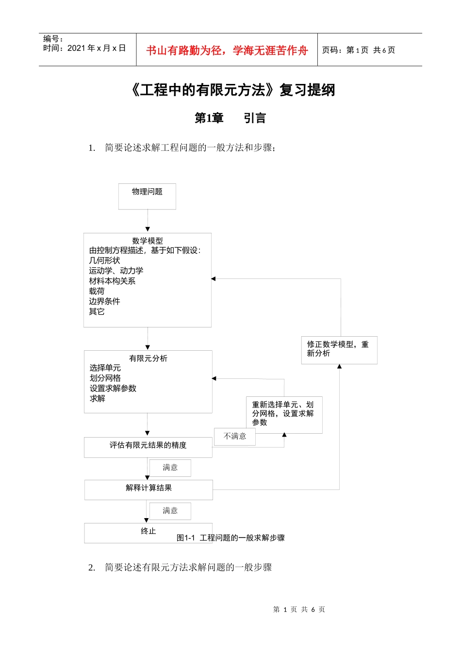 工程有限元分析_复习题_第1页