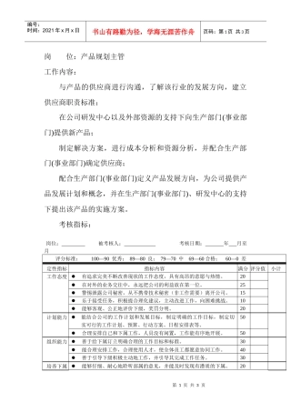 岗位工作内容和年度定性考核指-产品规划主管