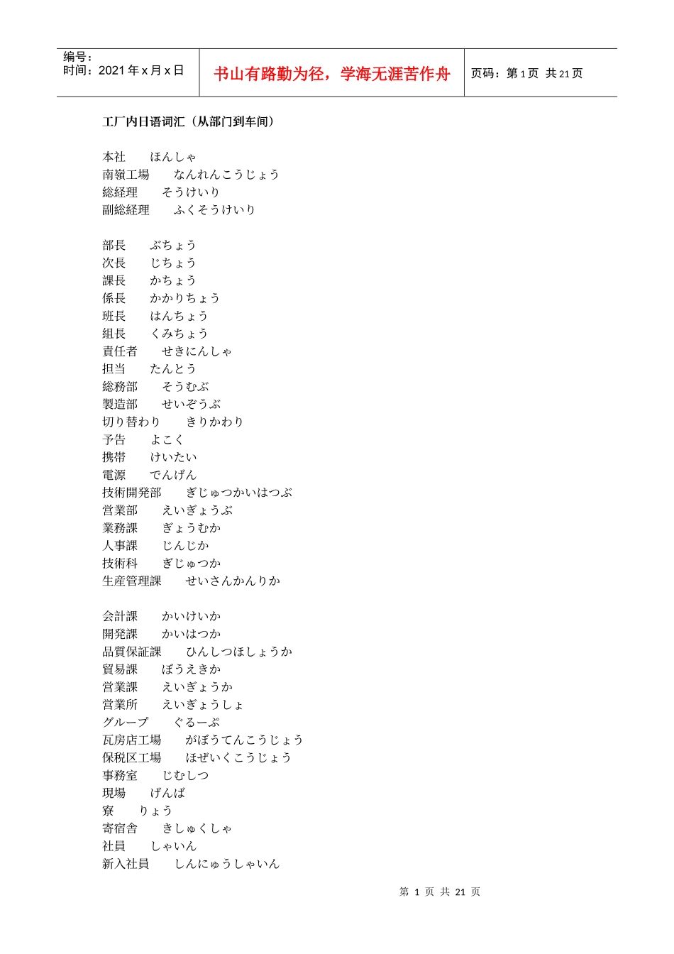 工厂内日语词汇_第1页