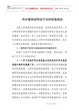 市外事局领导班子分析检查报告