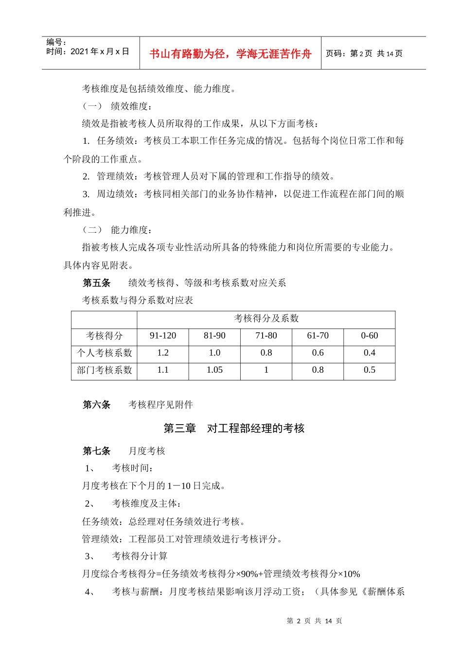 工程部考核管理办法_第2页
