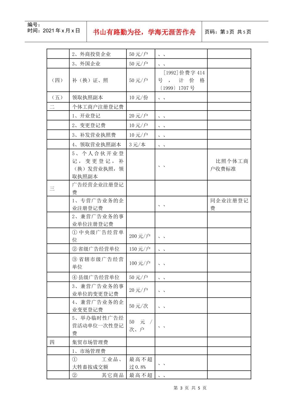 工商行政管理收费项目及标准_第3页