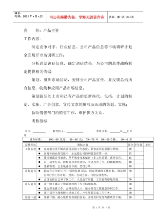 岗位工作内容和年度定性考核指-产品主管