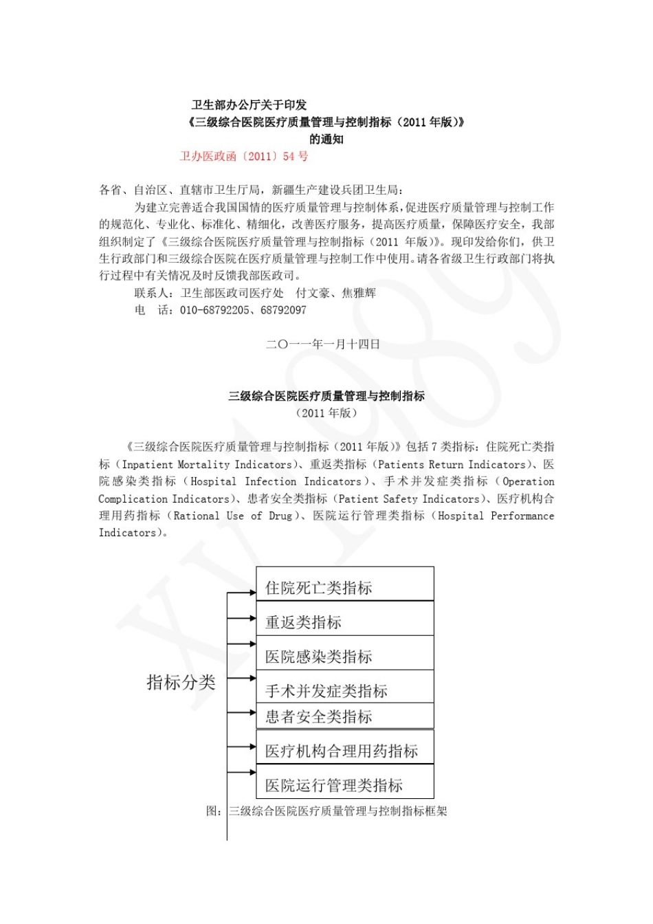 三级综合医院医疗质量管理与控制指标(2011年版)_第1页
