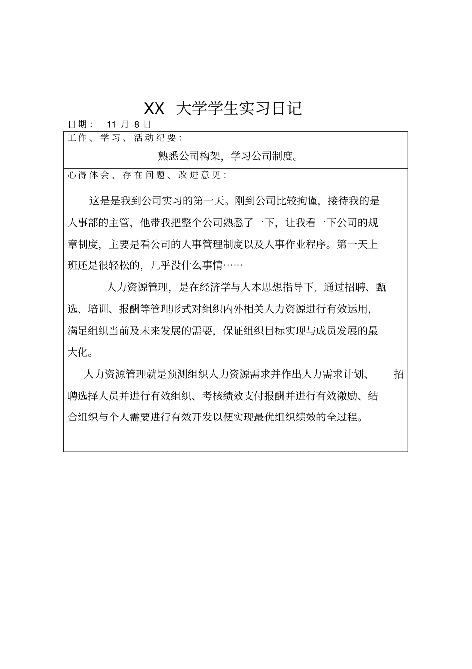 人力资源管理专业实习日志_第3页