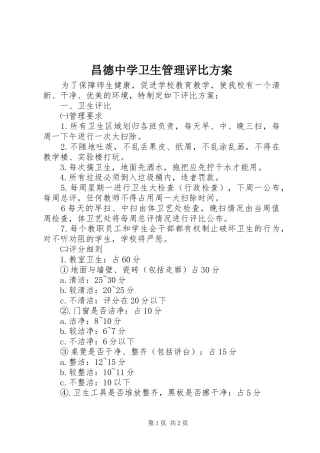 昌德中学卫生管理评比方案