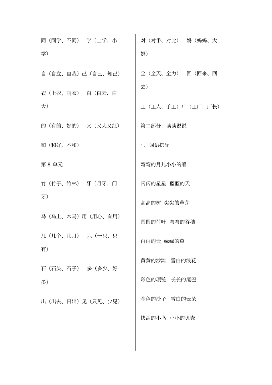 新人教版一年级语文上册全部知识点汇总(生字组词、词语搭配、数量词、日积月累、知识要点)_第3页