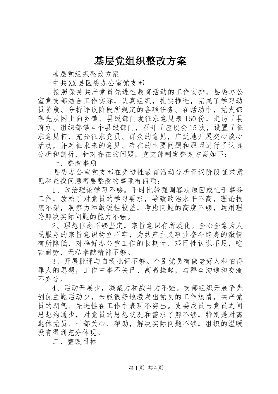 基层党组织整改方案 (12)_第1页
