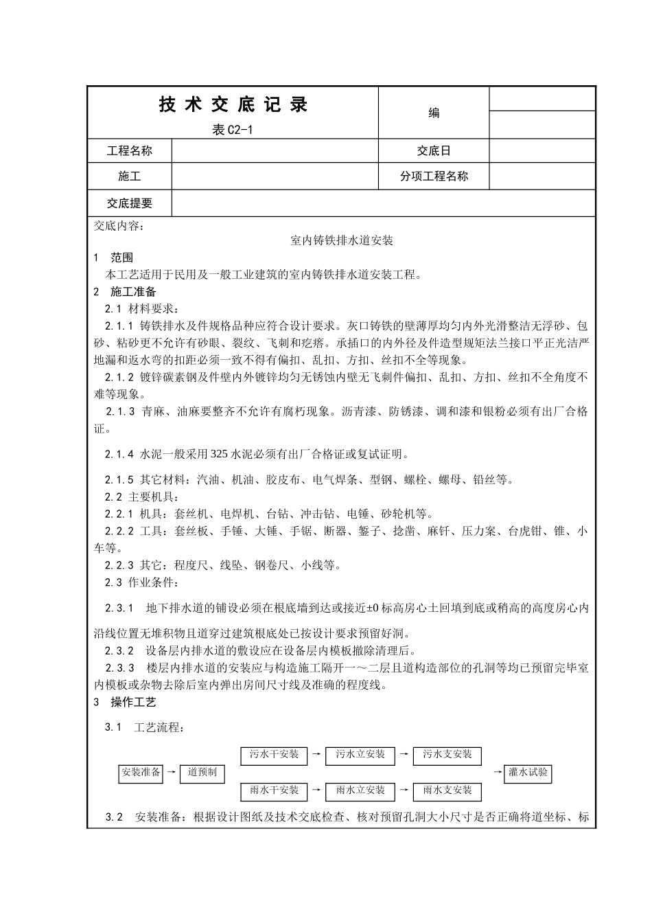室内铸铁排水管道安装工程_第1页