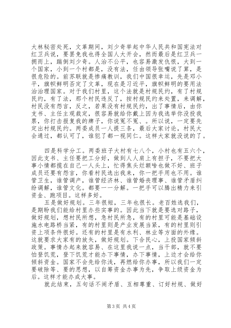 新当选支村两委班子会议发言_第3页