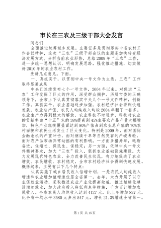 市长在三农及三级干部大会发言稿