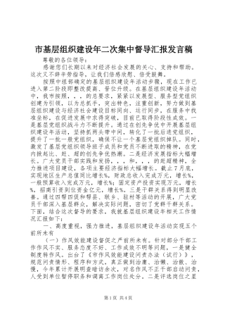 市基层组织建设年二次集中督导汇报发言稿范文