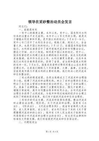领导在采砂整治动员会发言稿