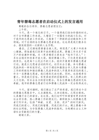 青年禁毒志愿者在启动仪式上的发言稿通用