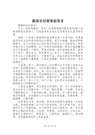 副县长任前表态发言稿