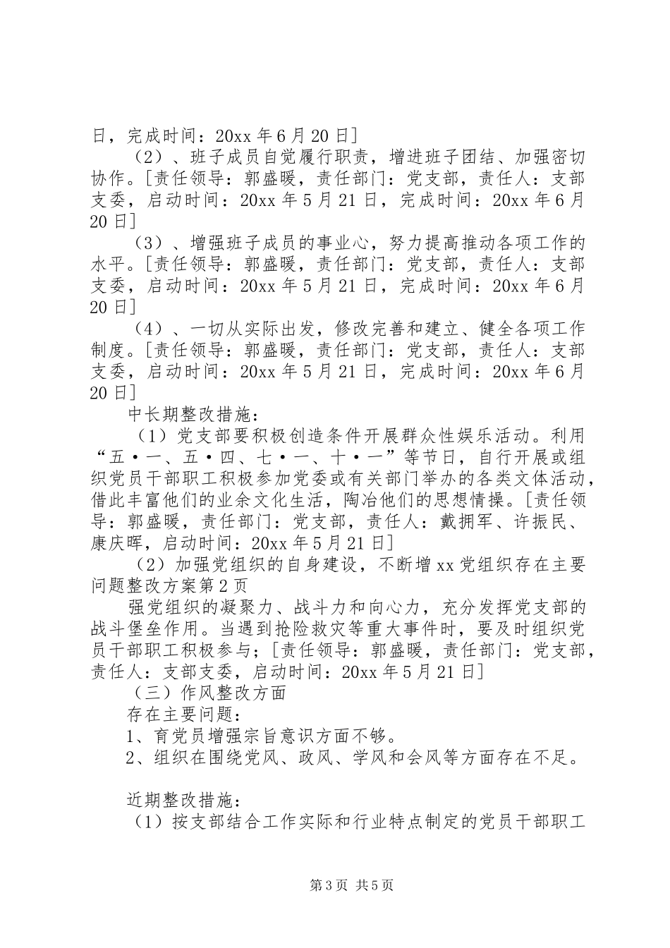 XX党组织存在主要问题整改方案_第3页