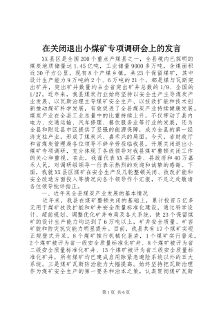 在关闭退出小煤矿专项调研会上的发言稿
