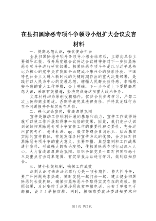 在县扫黑除恶专项斗争领导小组扩大会议发言材料提纲