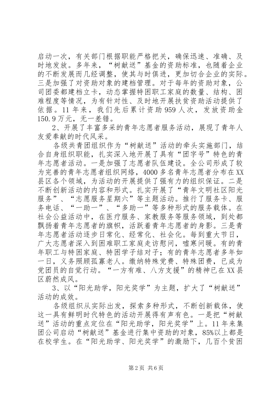 在集团公司树献送活动工作会议发言材料提纲_第2页