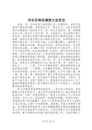 市长在林改调度大会发言稿