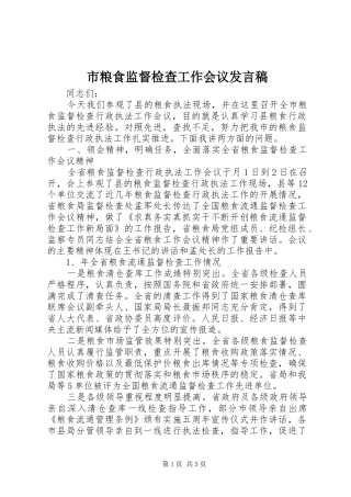 市粮食监督检查工作会议发言