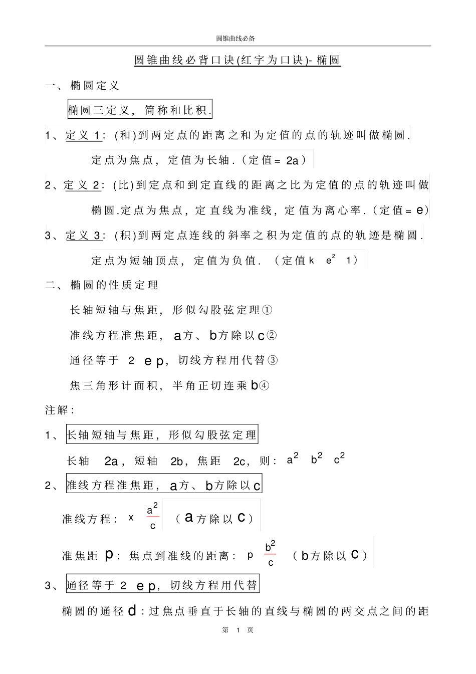 圆锥曲线必背法知识讲解_第1页