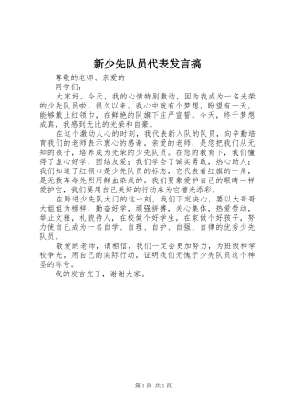 新少先队员代表发言稿搞