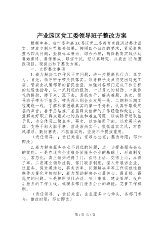 产业园区党工委领导班子整改方案