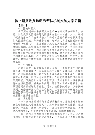 防止返贫致贫监测和帮扶机制实施方案五篇