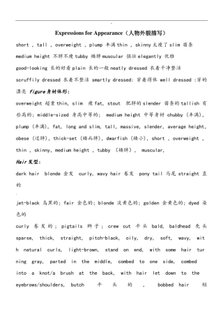 人物外貌性格描写英语词汇