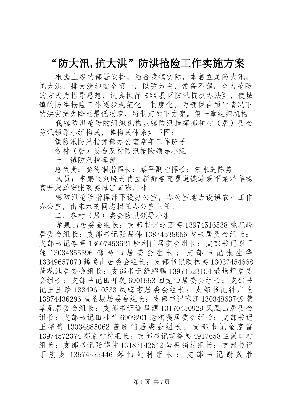 “防大汛,抗大洪”防洪抢险工作实施方案_第1页