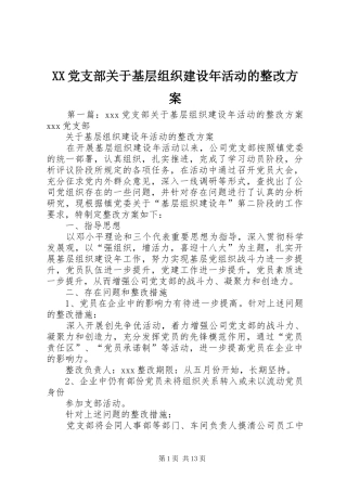 XX党支部关于基层组织建设年活动的整改方案