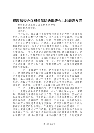 在政法委会议和扫黑除恶部署会上的表态发言稿