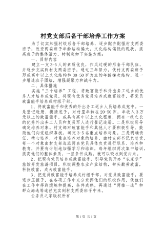 村党支部后备干部培养工作方案