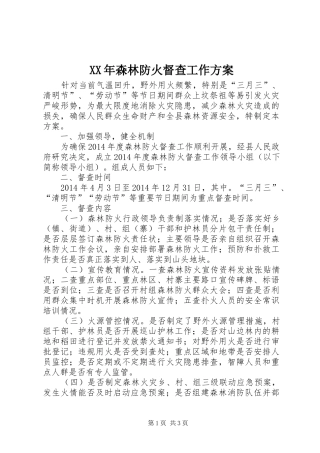 XX年森林防火督查工作方案