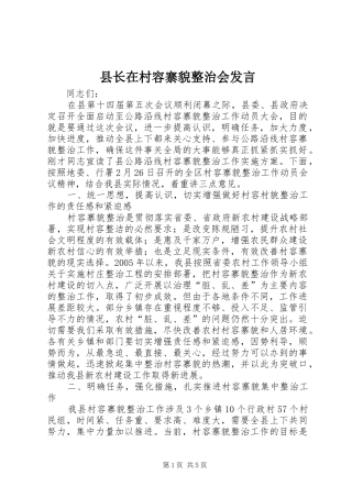 县长在村容寨貌整治会发言稿