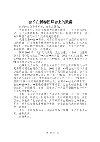 会长在新春团拜会上的演讲致辞
