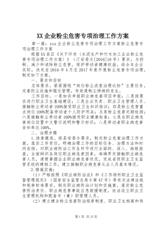 XX企业粉尘危害专项治理工作方案