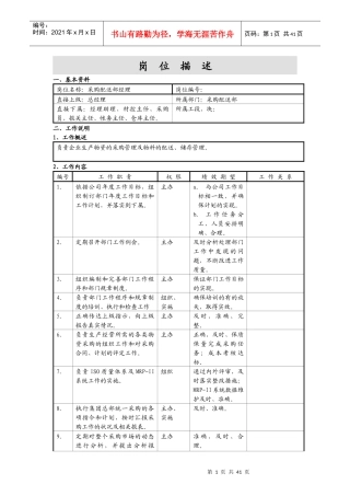 岗位说明书岗位职责主任级以上岗位描述(采购部)