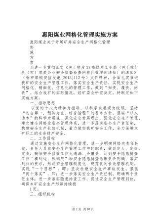 惠阳煤业网格化管理实施方案