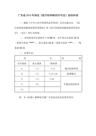 广东省XXXX年换发《医疗机构制剂许可证》验收标准