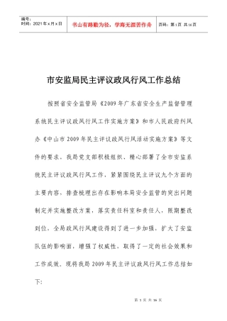市安监局民主评议政风行风工作总结