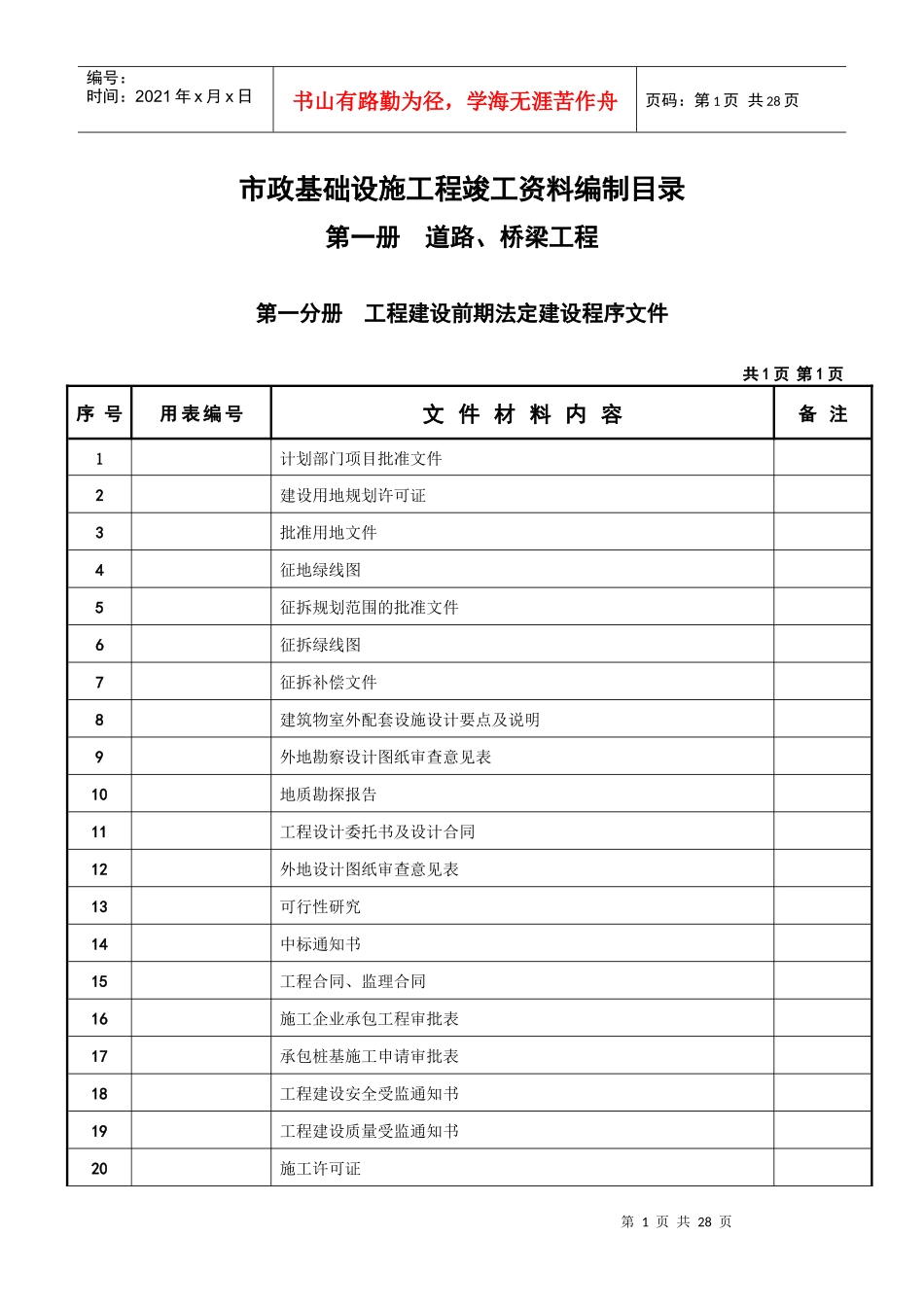 市政工程资料目录2_第1页