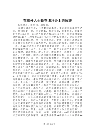 在旅外人士新春团拜会上的致辞演讲(5)