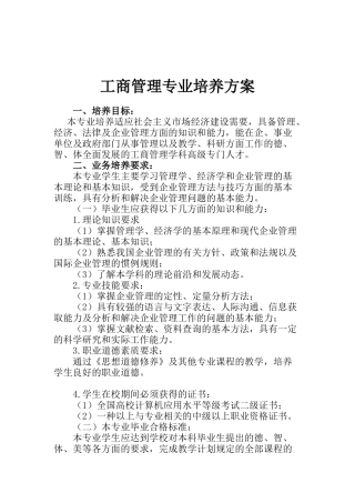 工商管理专业培养方案