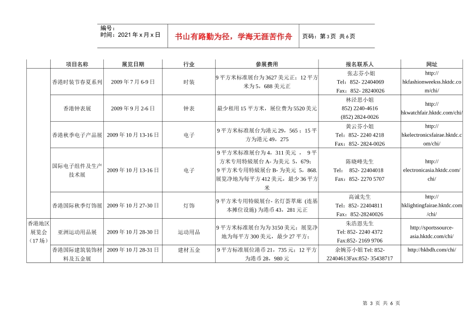 市政府与香港贸发局组织举办的33场展览会报名联系方式_第3页