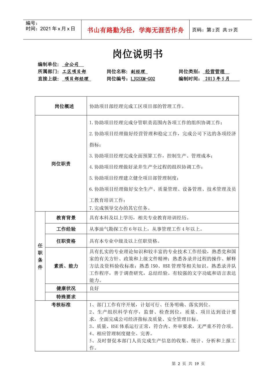 工区项目部岗位说明书_第2页