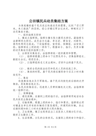 公田镇民兵动员集结方案