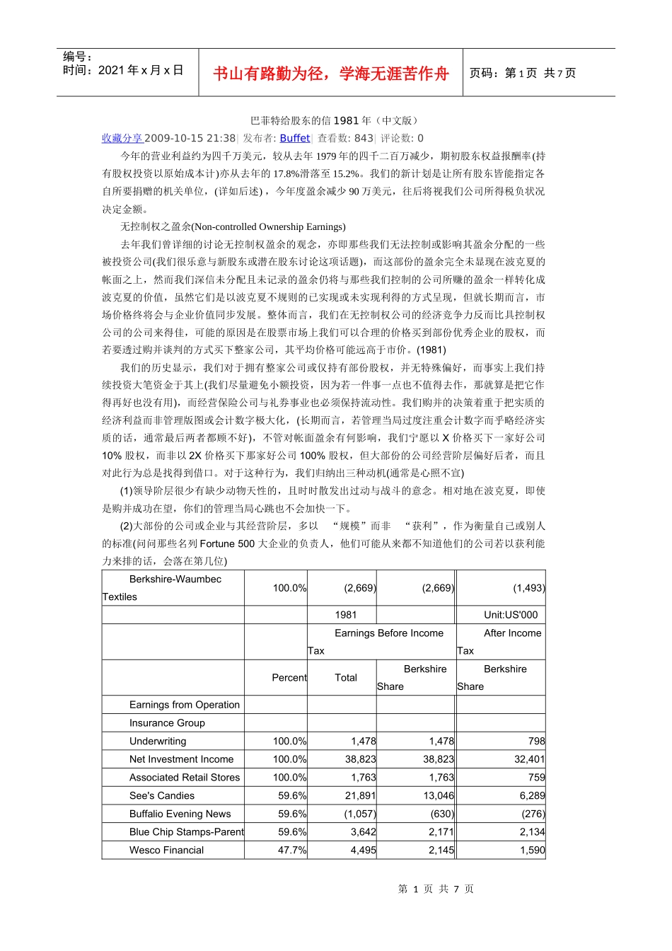 巴菲特给股东的信1981年_第1页
